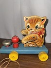 Rare Vintage Fisher Price Wooden Kitty kitten Pull Toy No  499 - Works 