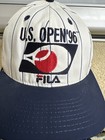 Vintage 1996 Fila Us Open Tennis Hat Cap Snapback White Pinstripe Made In Usa