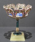 English Art Nouveau Sterling Silver Plique-  -jour Enamel Pierced Cup Onyx Base