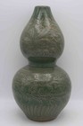 Old Chinese Carved Green Glazed Terracotta Gourd Vase