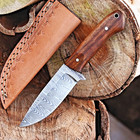 Custom Hand Made Forged Damascus Steel Blade Hunting Knife W Leather Cover 2903