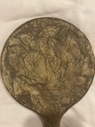 Antique Vintage Hand Carved Wooden Hand Mirror Beveled Glass Pyrography