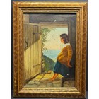 Antique Oil On Canvas Painting Of A Woman In A Ornate Gold-toned Wooden Frame