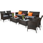 8pcs Patio Rattan Conversation Furniture Set Outdoor W  Gray Cushion