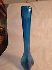 Vintage Mcm Blue White Swirl Swung Vase  Art Glass Unmarked 10 75    Tall