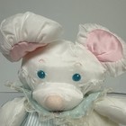 Vintage Fisher Price Baby Puffalump Mouse Rattle Plush 1988 White Blue Pink