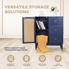 Accent Storage Cabinet With Rattan Door  3 Drawers Sideboard Buffet Cabinet Blue