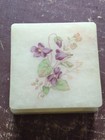 Vintage Italian Alabaster Stone Ring Trinket Box Small Hinged Lid Violet Flowers