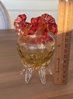 Victorian Amberina Art Glass Footed Posy 5    Vase - Ruffled Antique Great 