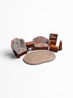 Vintage Kage Dollhouse Furniture Lot Wood Miniatures Sofa Chairs Dresser Rug