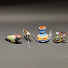 Vintage Tin Litho Wind-up 5 Toy  Lot     Robot Ufo Bird Train Cricket