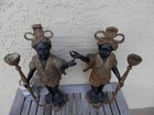 Vtg Pair Art Deco Blackamoor Cast Bronze Tourch Bearer Figurines 16   Tall Gc