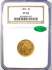 1856 Three Dollar Indian Gold Coin  3 - Certified Ngc Vf30 Cac - Rare Type 