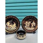 Stakias P Greek Pottery Set 24k Gold Handmade In Greece Plates And Bowl 3pc