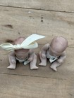 Pair Of Vintage 80s Reproduction Bisque Miniature Jointed Bent Dolls Bow Diaper