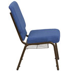 21   Wide Blue Fabric Church Chair With Book Rack And Gold Vein Frame