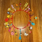Vintage Retro 80 s Plastic Bell Clip On Charm Necklace With 23 Charms