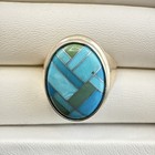 Carolyn Pollack Ring Turquoise Mosaic Blue Inlaid Sz 8 Oval Sterling Silver 925