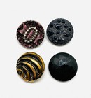 Lot 4 Vintage Antique Black Textured Glass Buttons Art Deco Victorian