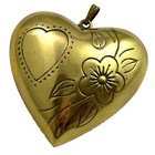 Huge Vintage Puffy Heart Charm Necklace Pendant Large Size Brass Metal Jewelry