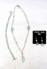 Sterling Silver Fashion Jewelry Set Necklace Bracelet Earrings Lt Green Beads