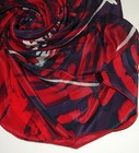 French Natural Silk Hand Painted Scarf Abstract Art Red Black Mauve White Signed