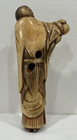 Old Man Carrying Branch Of Fruit  peaches   Netsuke Carved Shed Antler 4    Flaw