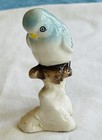 Vintage Ceramic Blue Budgie Bird On Tree Branch Kitschy Japan