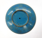 Small Vintage Cloisonne Asian Trinket Dish Plate Blue With Floral Pattern 4 Inch