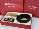 Salvatoreferragamo Pattern Men s Belt Duo Buckles Black Gold Luxury Gift 40-50in