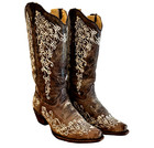 Corral Western Cowboy Boots Womens Size 6 5 M Brown Crater Bone Embroidered Read