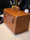 Vintage 1950s Samsonite Faux Leather Camel  Train Case Luggage Make Up Carry On