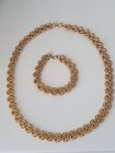 Vtg Chunky Erwin Pearl Necklace Bracelet Set Byzantine Link Gold Plated Signed
