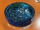 Blenko Blue Clipper Boat Mcm Thick Heavy 5 25 Lb Art Glass 7 5  Round Ashtray Eu