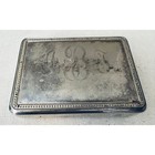 Vintage Monogrammed Zinc Jewelry Trinket Box Blue Velvet Mirror 5 25    X 4    X1 5   