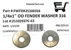  25  1 4 Id X 1  Od 316 Stainless Steel Fender Washer Large Od Flat Washers Ss