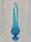 Vintage Mcm Le Smith Fat Bottom Blue Pedestal Smoothie Swung Glass Vase 21   