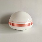 Vintage Flush Mount Lamp  Round Ceiling Light  White Glass  Red Stripes 1980s