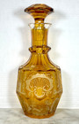 Egermann Bohemian Honey Amber Cut To Clear Glass Decanter Deer  - Antique 12    T