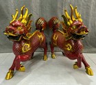 22   Chinese Copper Cloisonne Enamel Kylin Unicorn Qilin Chi-lin Statue Pair