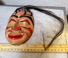 Wood Tribal Style Mask W 12 Inch Hair  Hand Carved   Hand Painted  5 X 4