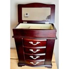 Vintage Mahogany Wood Jewelry Armoire Box Tabletop Dresser Chest Side Doors