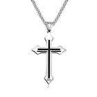 Men s Silver Black Double Layer Cross Pendant Christian Necklace Box Chain 24 