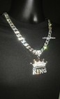 Xl King Pendant With Iced Miami Cuban Link Chain Necklace Mens Plated Cz Jewelry