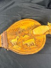 Antique Hand Carved Wooden Fireplace Bellows Horse Farm Scene Folk Art