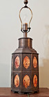 Antique Pewter Tea Caddy Canister W  18 Glass Scenes Reverse Painted Panels Lamp
