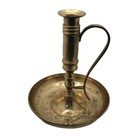 Vintage Chamberstick Candle Holder Farmhouse Brass Plated Heavy Patina 