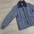 Vintage Sears Work Leisure 80s Blue Nylon Quilted Puffer Jacket Hooded Mens Sz M