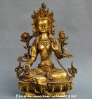 China Tibet Buddhism Old Bronze Gilt Green Tara Tibetan Buddha Guanyin Statue