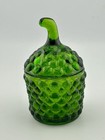 Vintage Indiana Glass Green Harvest Grape Trinket Jar 4    Mid-century Vanity Box